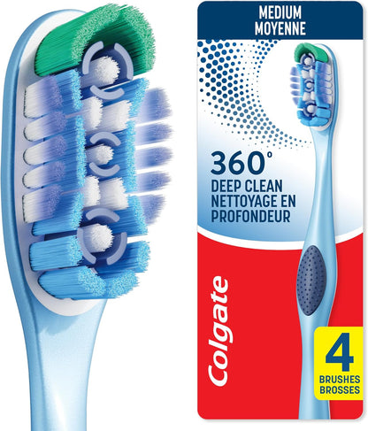 Colgate 360 Deep Clean 4-in-1 Medium Toothbrushes, Pack of 4