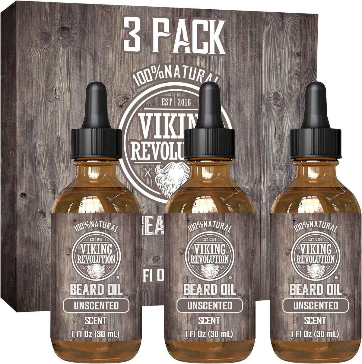 Viking Revolution Unscented Beard Oil, 30 ml (1 fl oz), Pack of 3 — product view