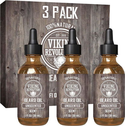 Viking Revolution Unscented Beard Oil, 1 fl oz (30 ml), Pack of 3