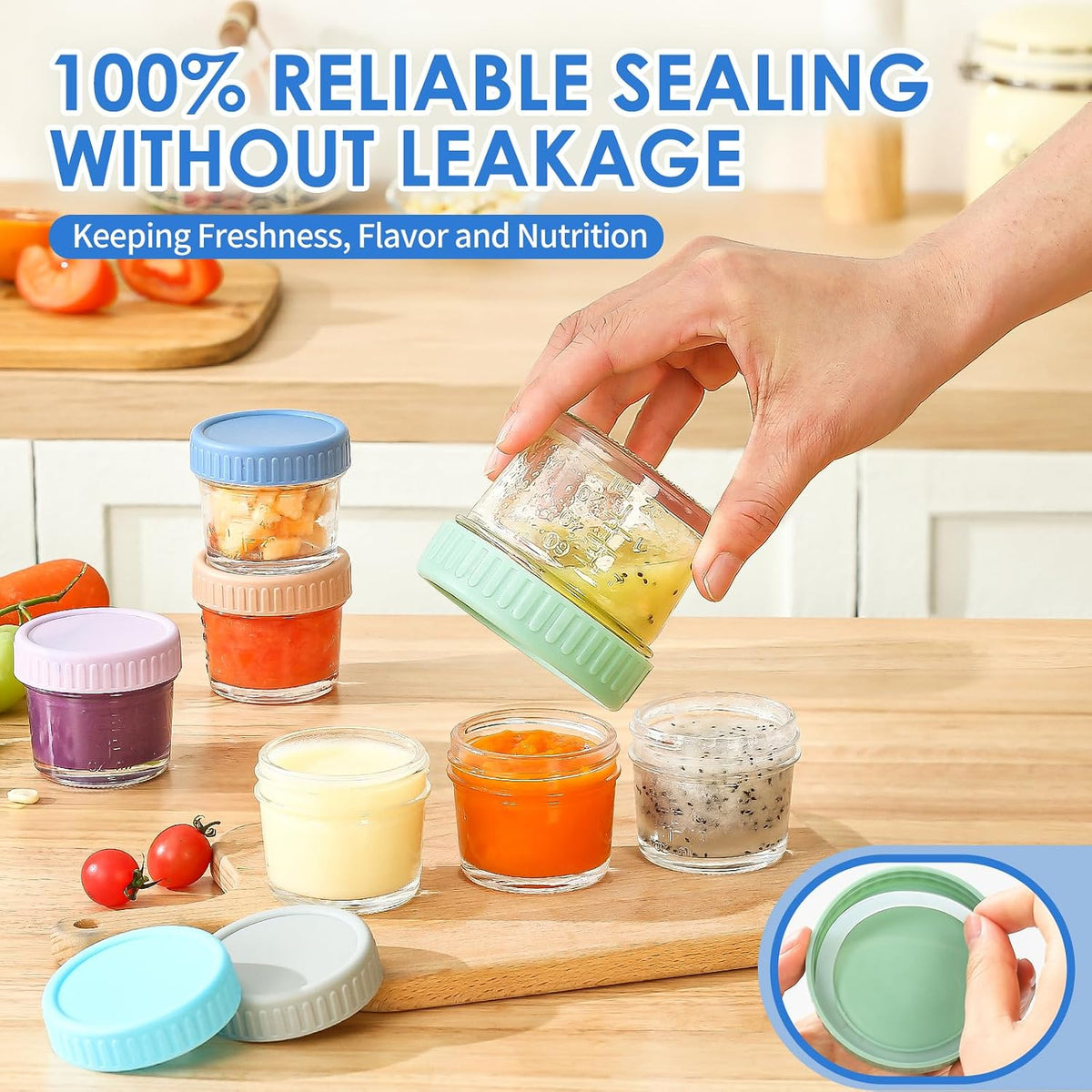 DRKIO Glass Baby Food Storage Jars with Lids, 4 oz, Set of 6 - view 4