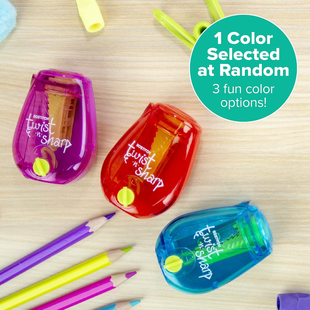Bostitch Twist-n-Sharp Manual Pencil Sharpener, Assorted Colours, 1 Pack — alternate product view
