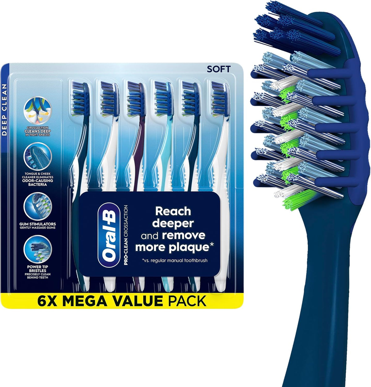 Oral-B Pro Clean CrossAction Soft Manual Toothbrushes, 6 Count — product view