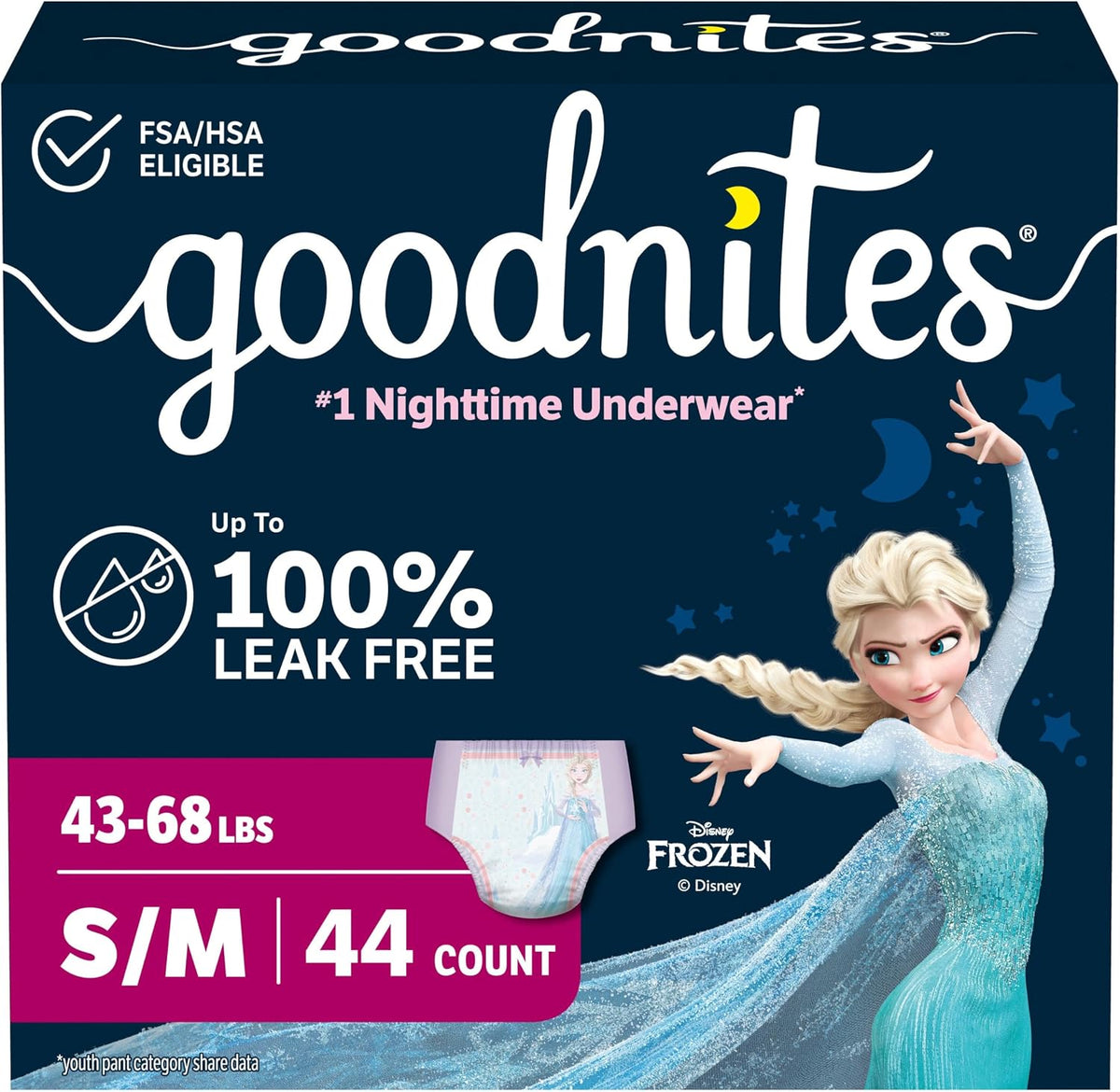 GoodNites Girls Night-Time Underwear, Size S/M, 44 Count (2 Packs of 22)