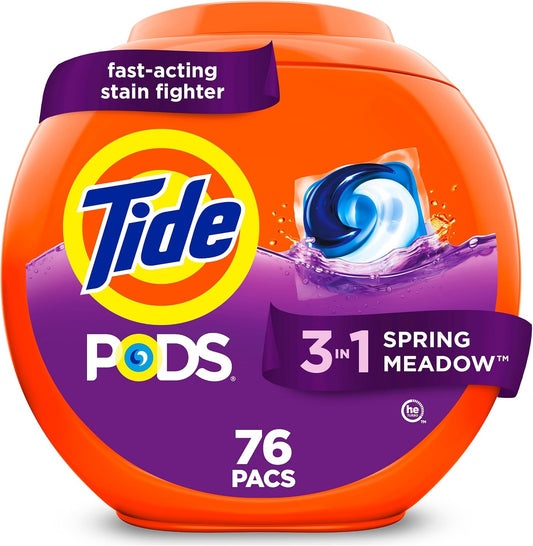 Tide PODS 3-in-1 Laundry Detergent Pacs, Spring Meadow, 76 Count