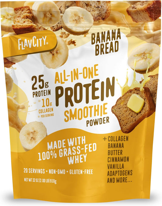 FlavCity All-in-One Protein Smoothie Powder, Banana Bread, 20 Servings