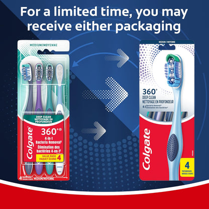 Colgate 360 Deep Clean 4-in-1 Medium Toothbrushes, Pack of 4 - view 2