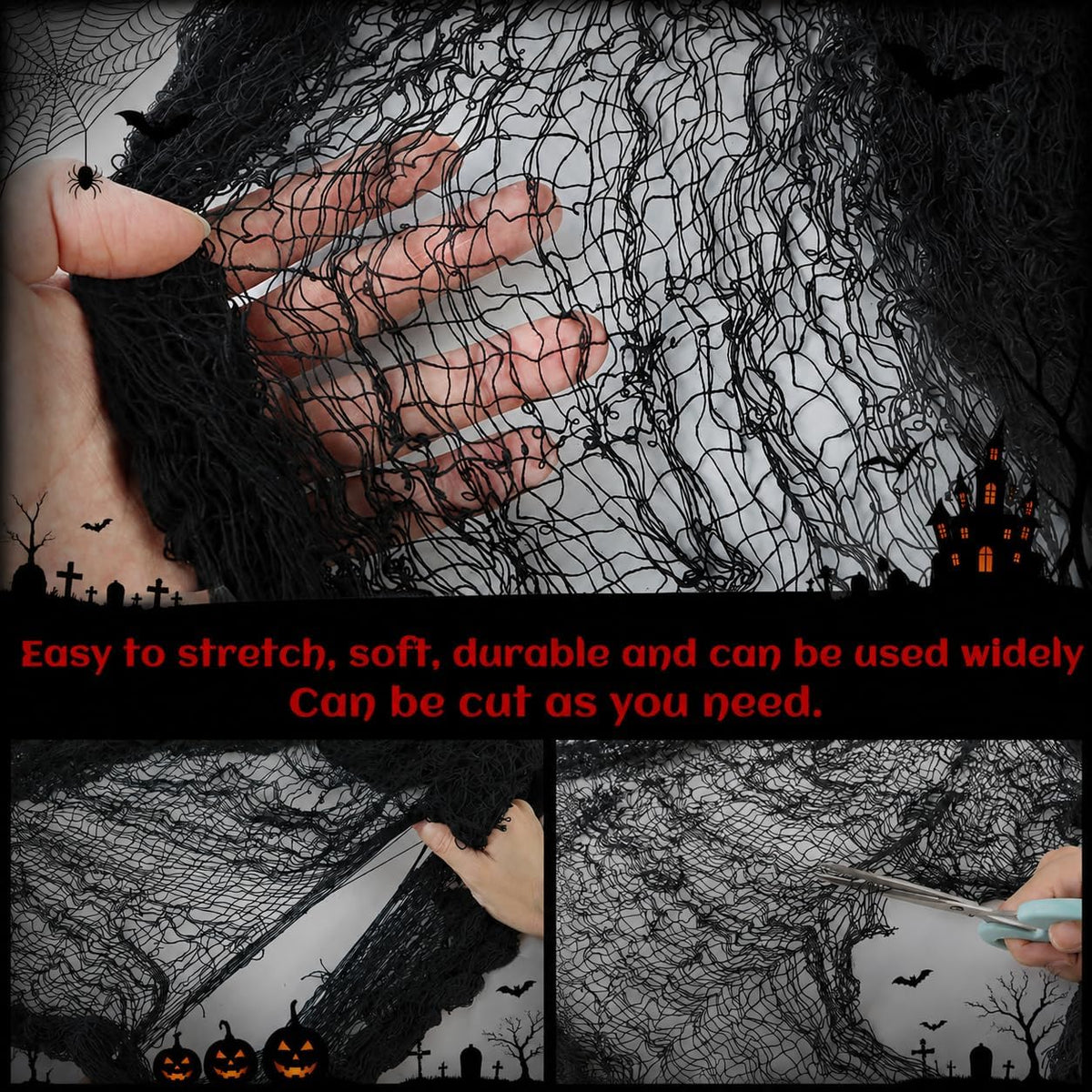 Qtisky Black Halloween Gauze Cloth Decorations, 5 Pieces - view 2