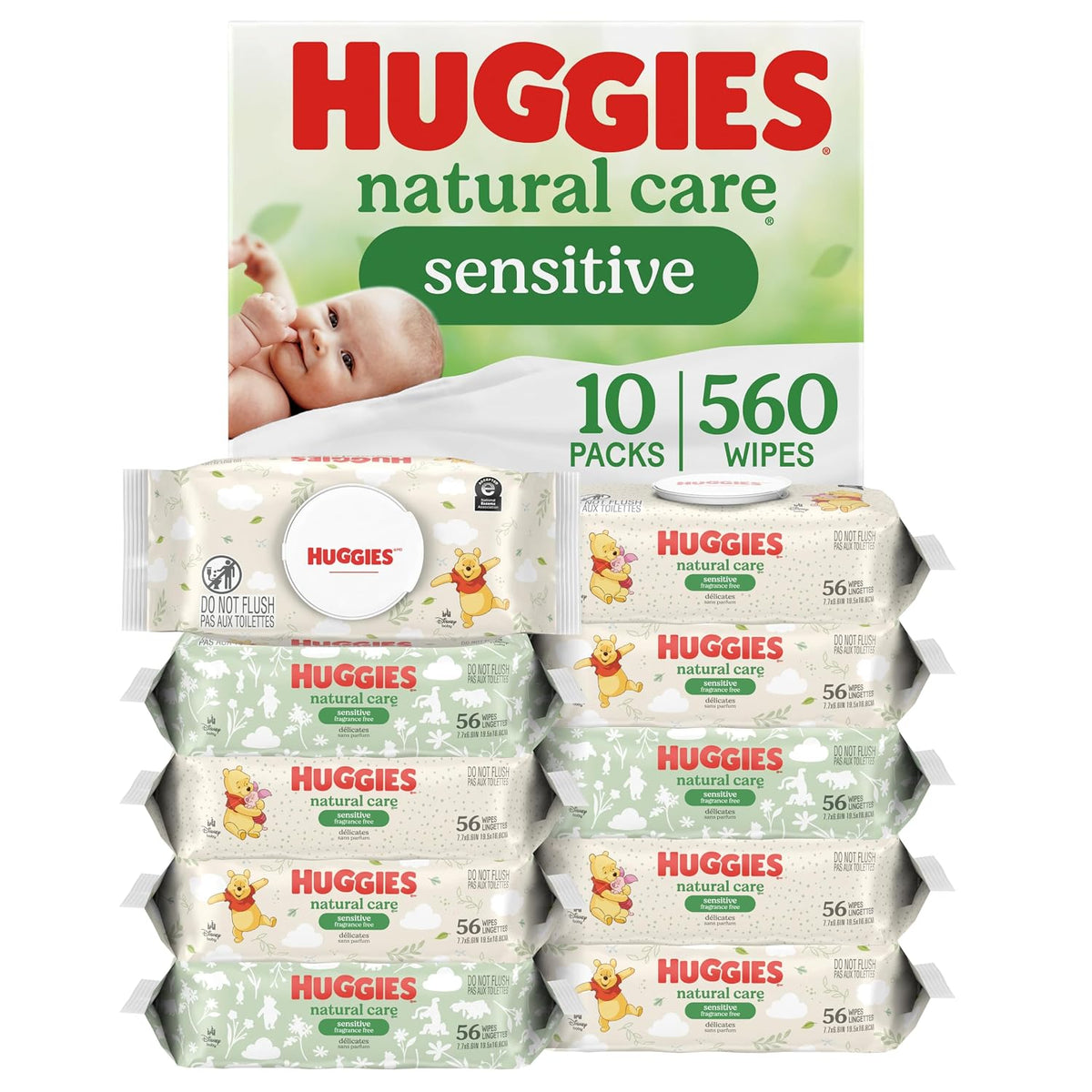 Huggies Natural Care Sensitive Baby Wipes, Unscented, 560 Wipes (10 Packs) — product view