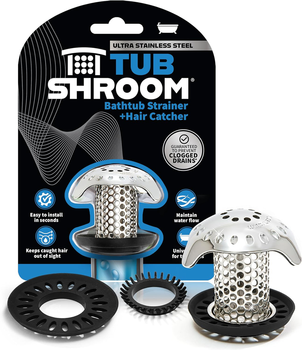 TubShroom Ultra Stainless Steel Bathtub Drain Hair Catcher, Single Pack — product view