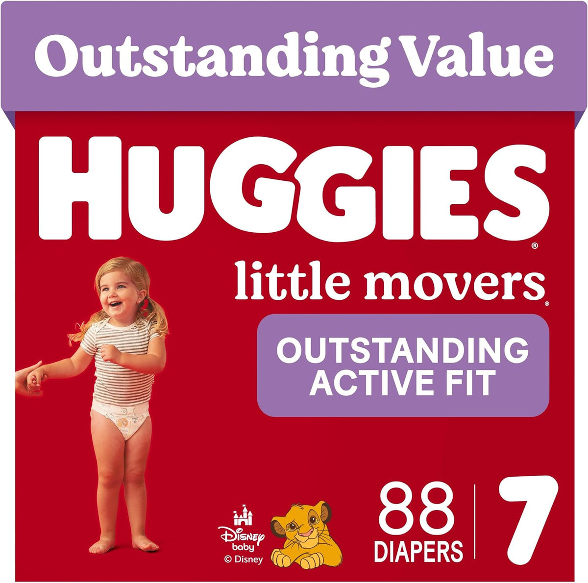 Huggies Little Movers Nappies, Size 7, 88 Count (2 Packs of 44)