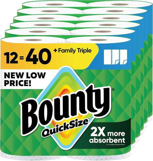 Bounty Quick-Size Paper Towels, White, 12 Family Triple Rolls