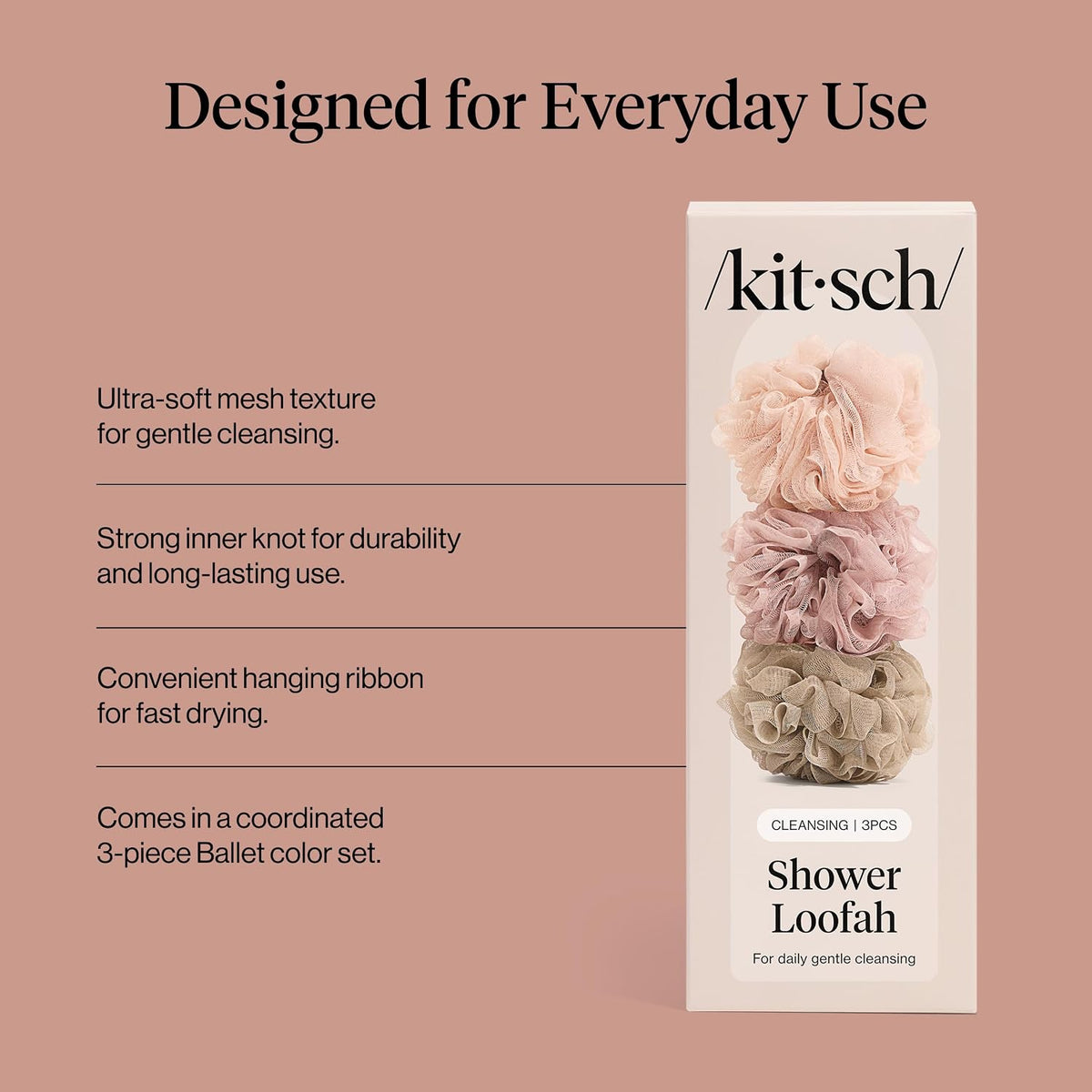 Kitsch Shower Loofah Mesh Body Scrubber, 3 Piece Set - view 4