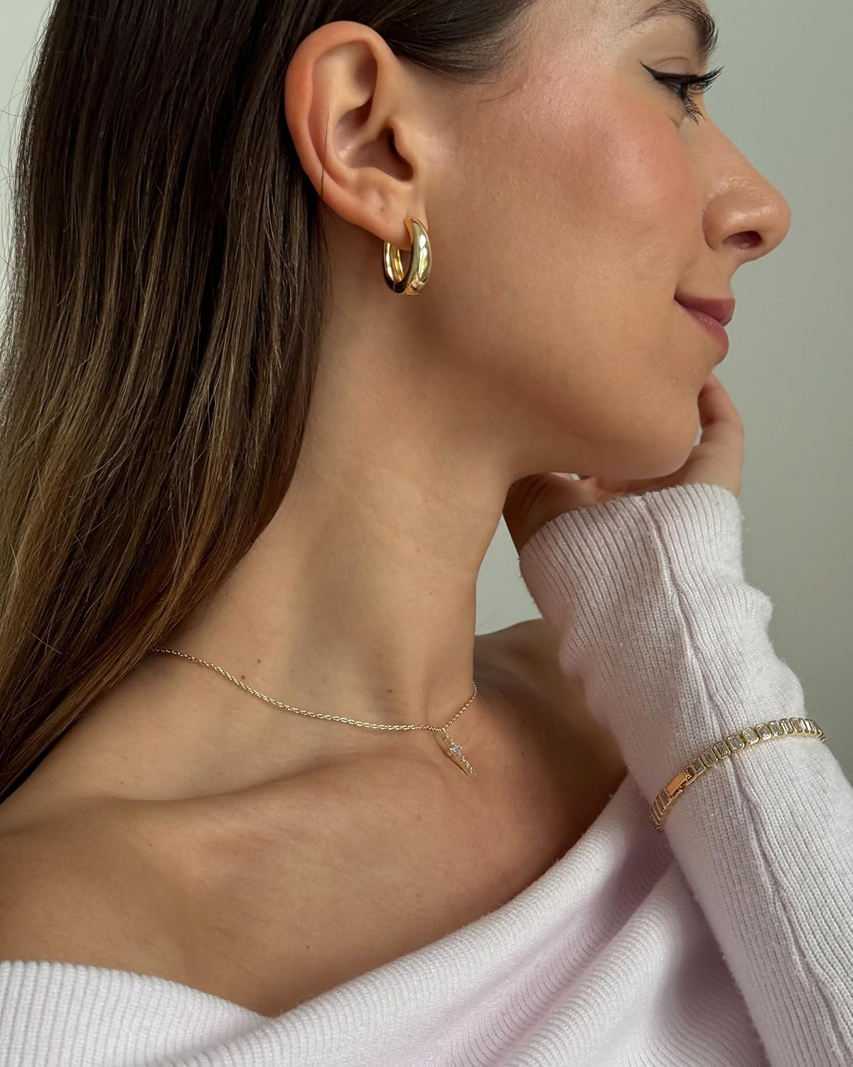 PAVOI 14K Gold Plated 925 Silver Hoop Earrings, 19mm - view 5