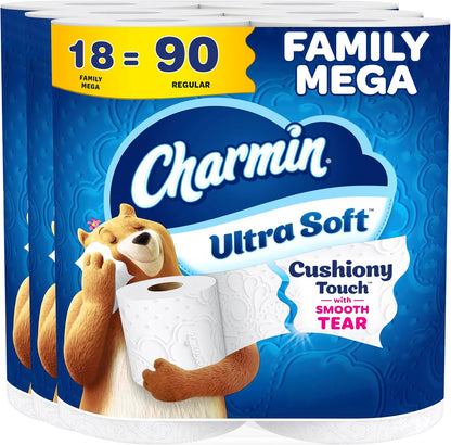 Charmin Ultra Soft Cushiony Touch 2-Ply Toilet Paper 18 Family Mega Rolls