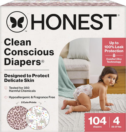 The Honest Company Daytime Nappies, All the Alpacas, Size 4, 104 Count