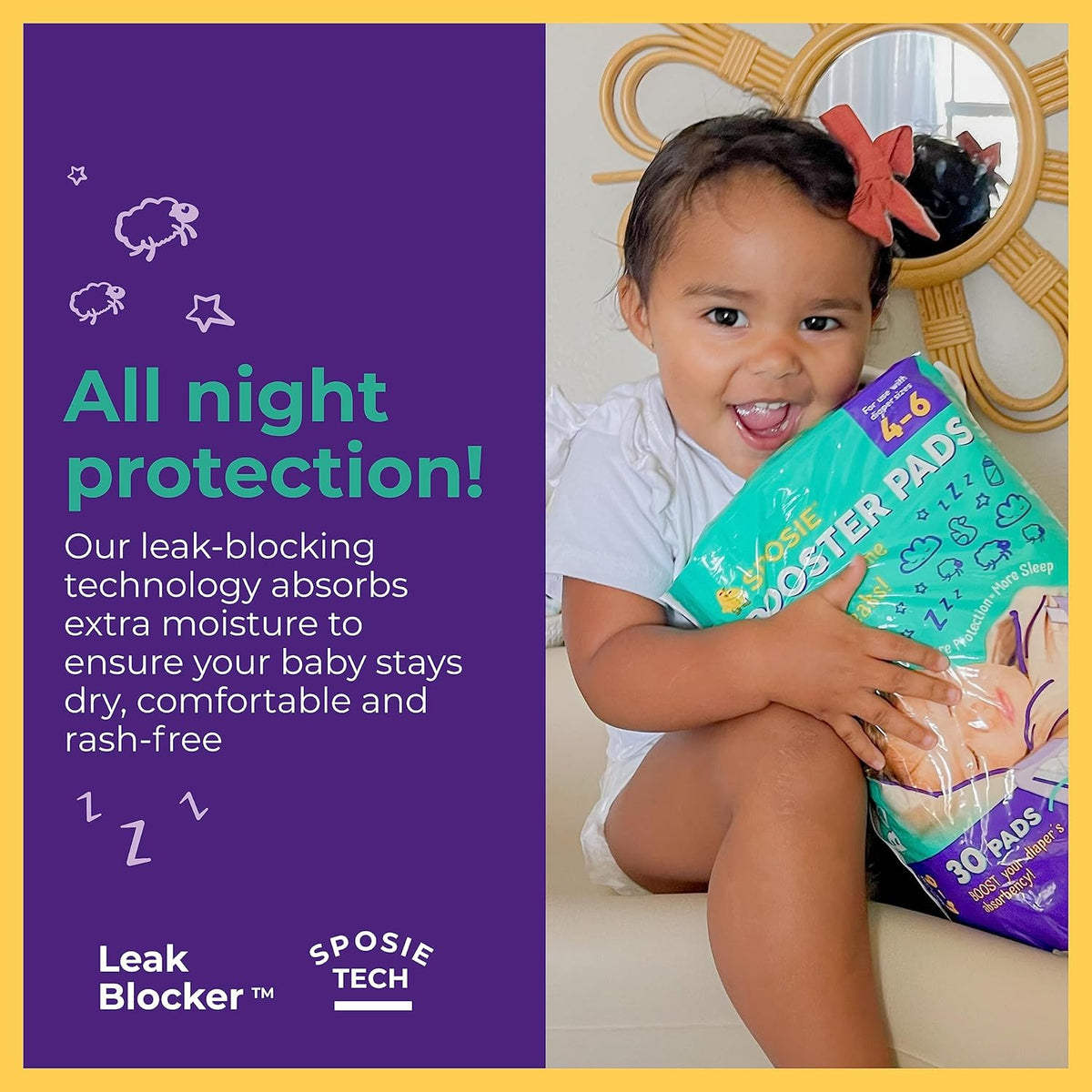 Sposie Overnight Nappy Booster Pads, Size 4-6, 30 Count — alternate product view