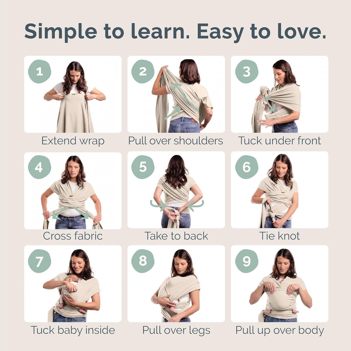 Boba Baby Wrap Carrier, Stretch Cotton, Beige - view 6