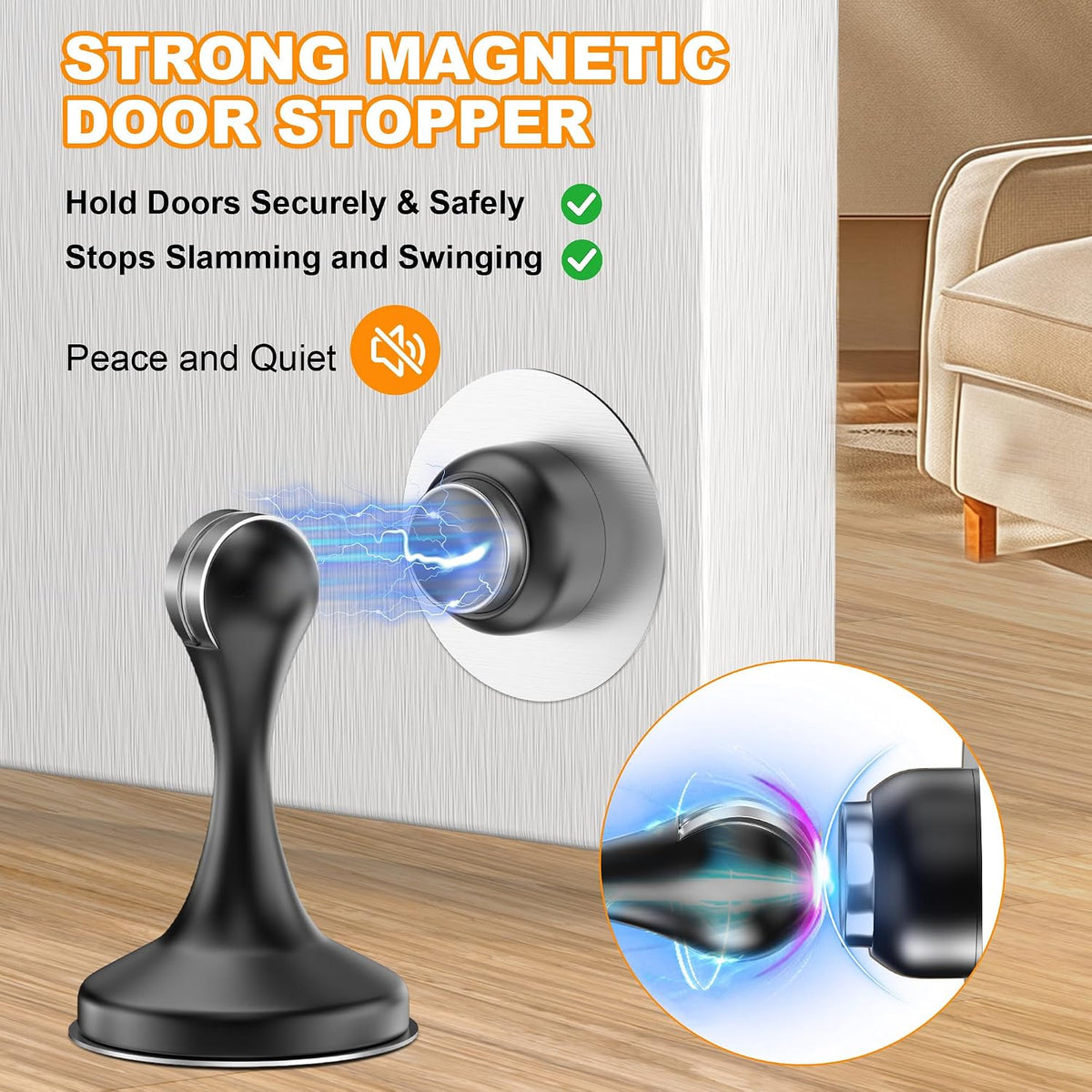 Crosize Magnetic Door Stoppers, 2 Pack, Black Stainless Steel - view 2