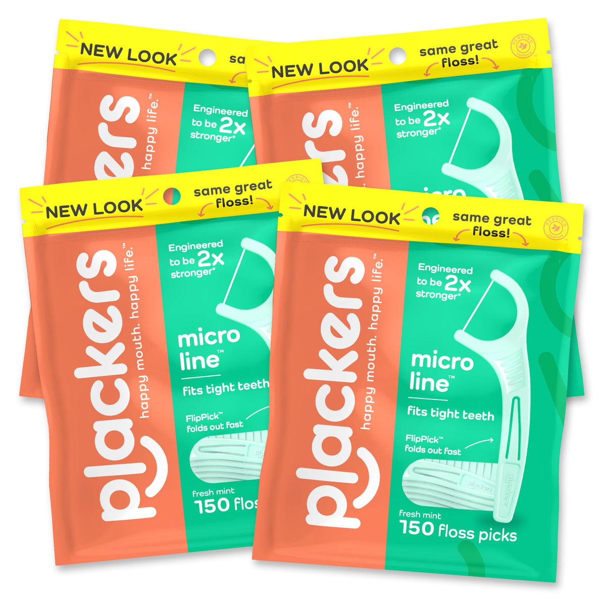 Plackers Micro Line Floss Picks, Fresh Mint, 150 Count, Pack of 4