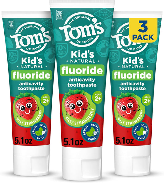 Tom's of Maine Kids Fluoride Toothpaste, Silly Strawberry, 3 x 144 g