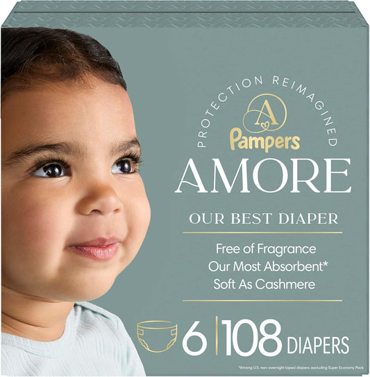 Pampers Amore Nappies, Size 6 (23-44 lbs), 108 Count