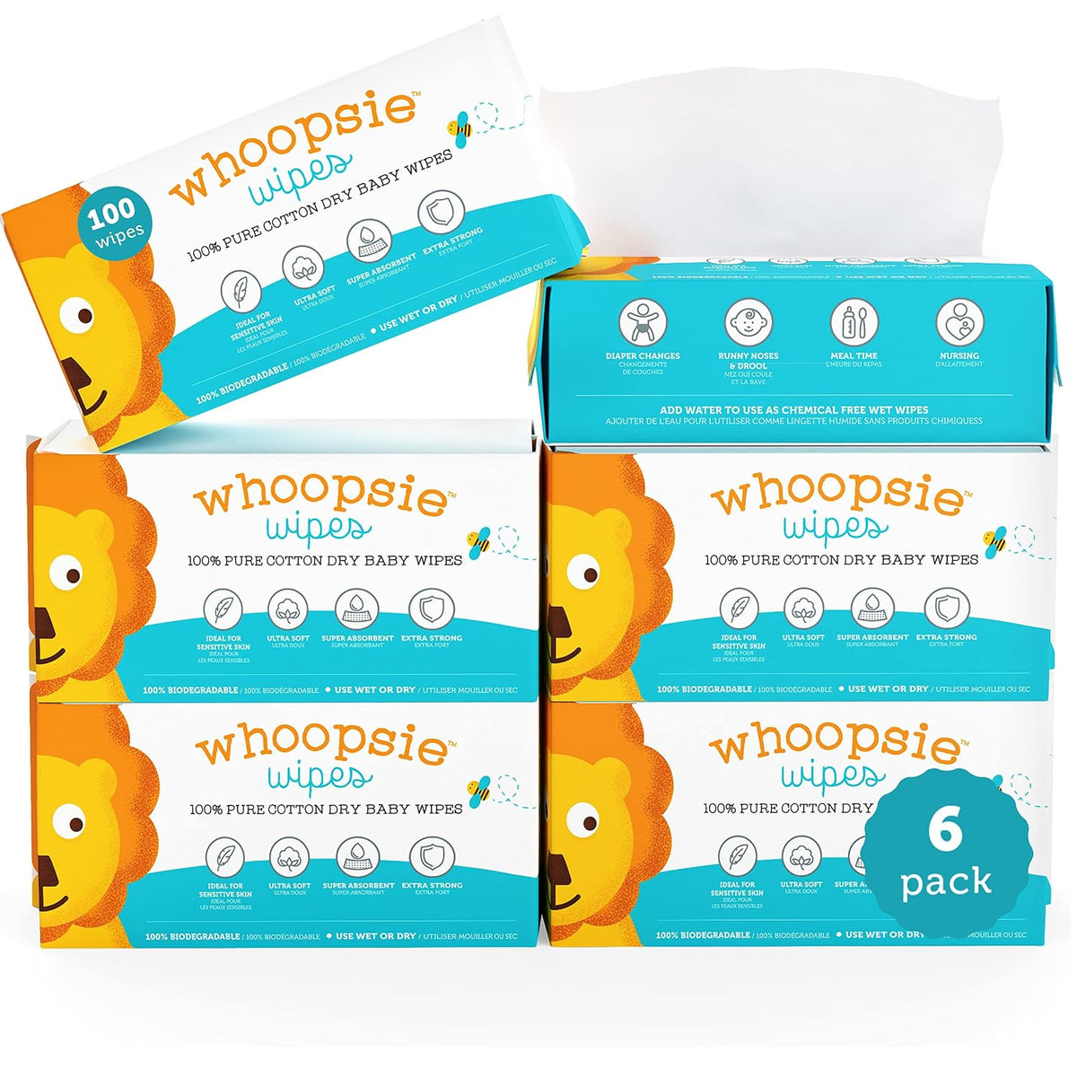 Whoopsie Wipes The Original 100% Pure Cotton Dry Baby Wipes, 600 Count - view 6