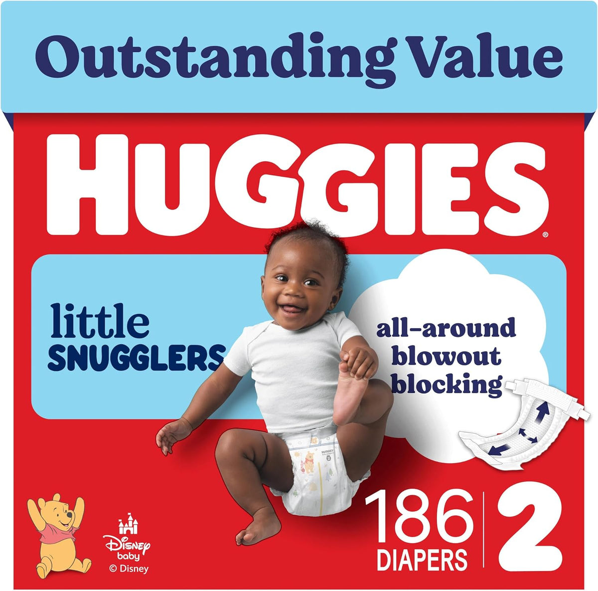 Huggies Little Snugglers Nappies, Size 2, 186 Count (3 Packs of 62)