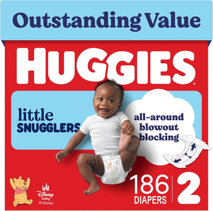 Huggies Little Snugglers Nappies, Size 2, 186 Count (3 Packs of 62)