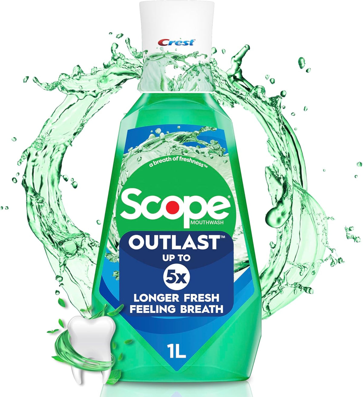 Crest Scope Outlast Long Lasting Mint Mouthwash, 1 Litre 1000 ml (33.8 fl oz) — product view