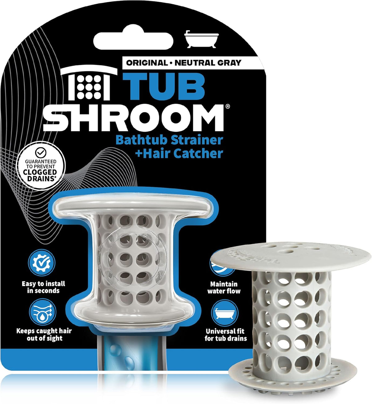 TubShroom Bathtub Drain Hair Catcher, Gray — product view