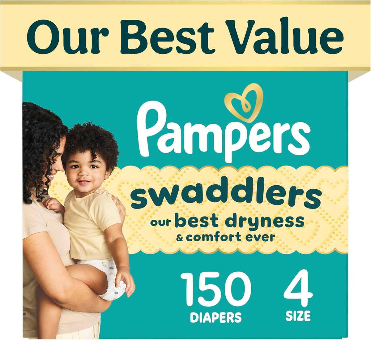 Pampers Swaddlers Nappies, Size 4 (15-34 lbs), 150 Count