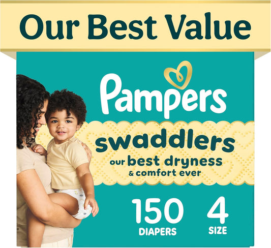 Pampers Swaddlers Nappies, Size 4 (15-34 lbs), 150 Count