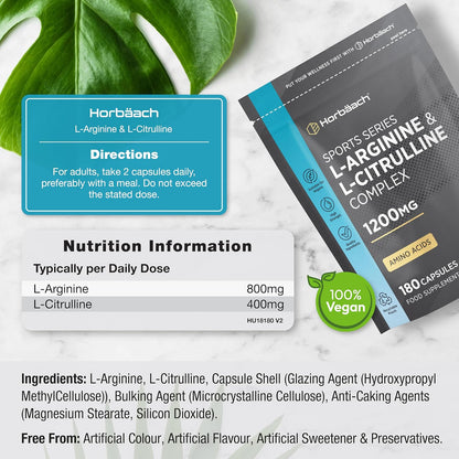 Horbäach L-Arginine and L-Citrulline 1200mg Capsules - 180 Count - view 3