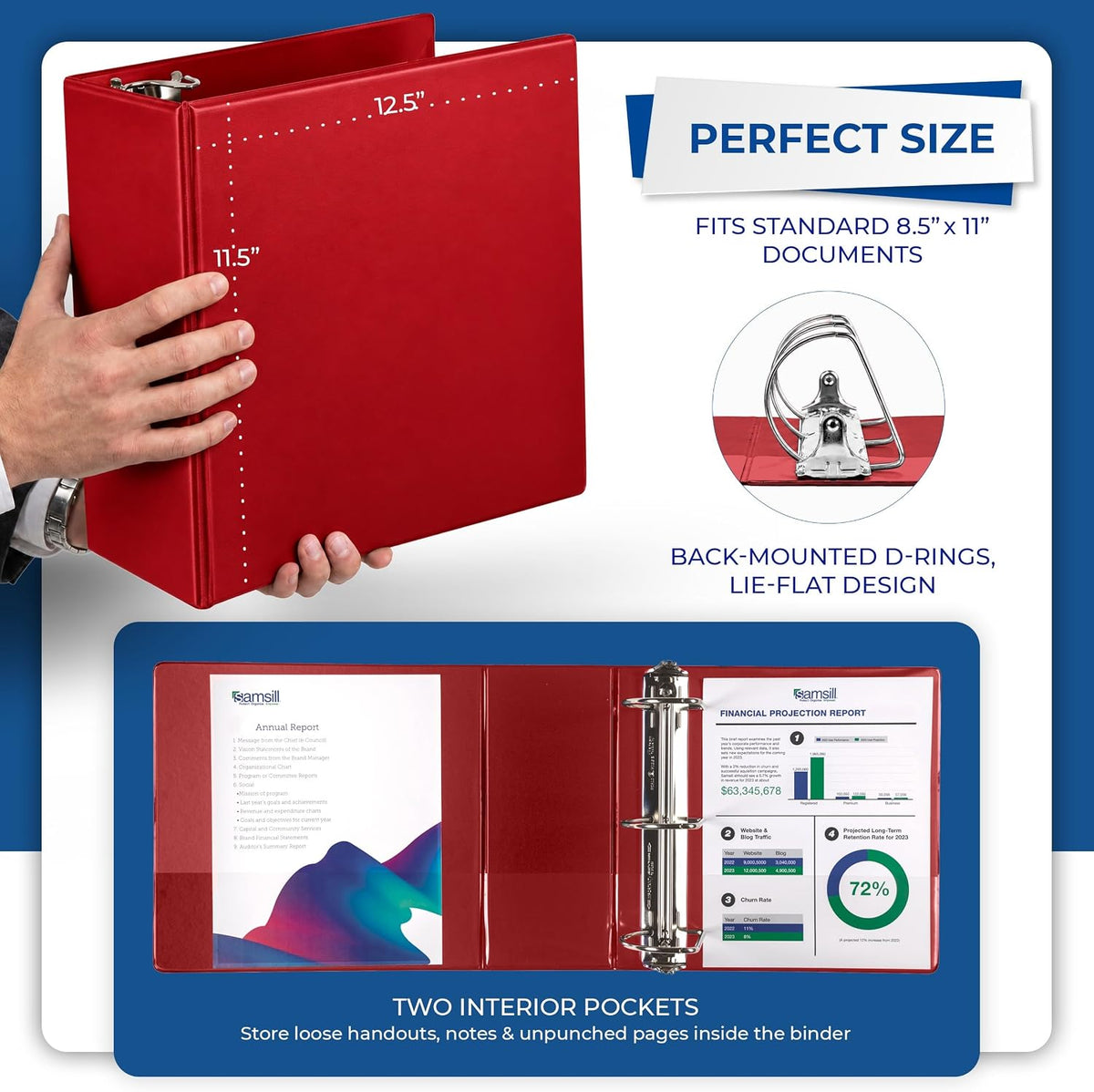 Samsill 5 Inch D-Ring Binder, Red, Pack of 2, Clear View Cover - view 6