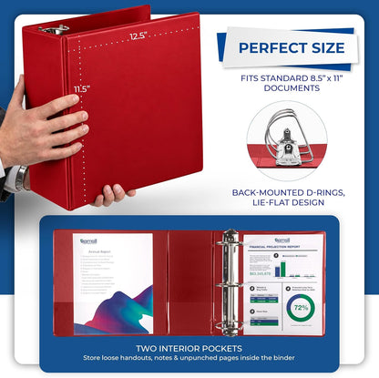 Samsill 5 Inch D-Ring Binder, Red, Pack of 2, Clear View Cover - view 6