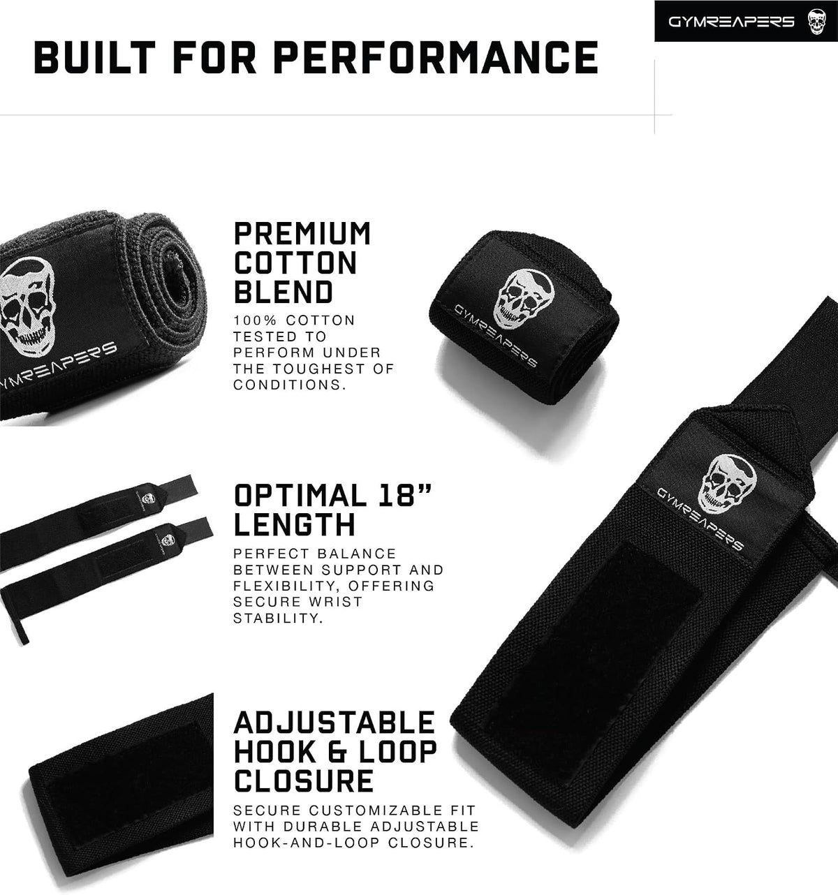 Gymreapers Weightlifting Wrist Wraps 18 Inch, Black - view 6