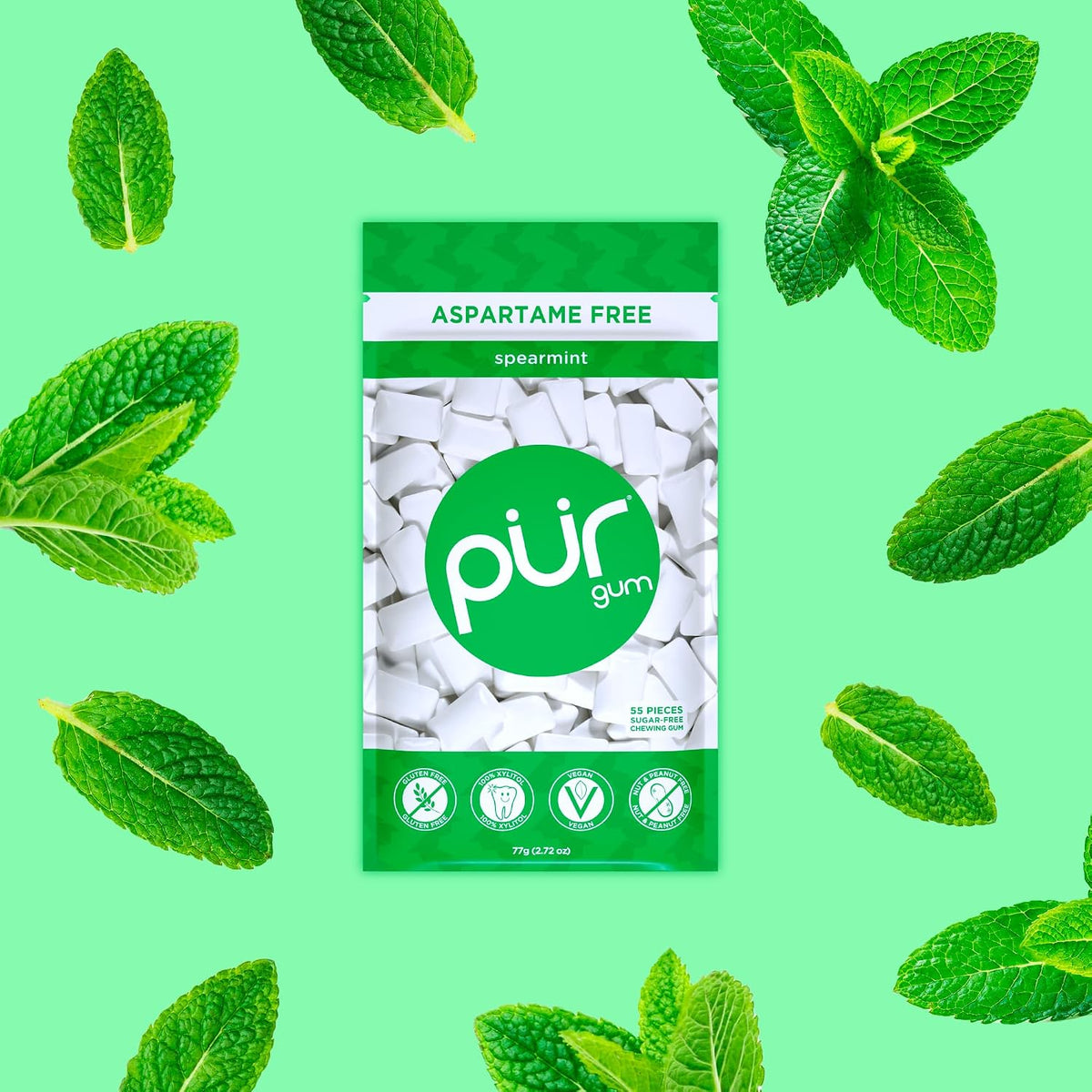 PUR Gum Spearmint Xylitol Chewing Gum, 165 Count (3 x 55) - view 5
