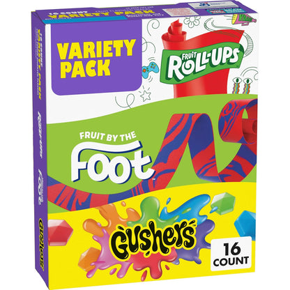 Fruit by the Foot, Fruit Roll-Ups & Gushers Variety Pack, 16 Count
