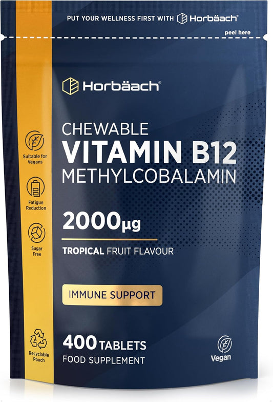 Horbäach Vitamin B12 2000mcg Chewable Tablets, Tropical Fruit, 400 Count