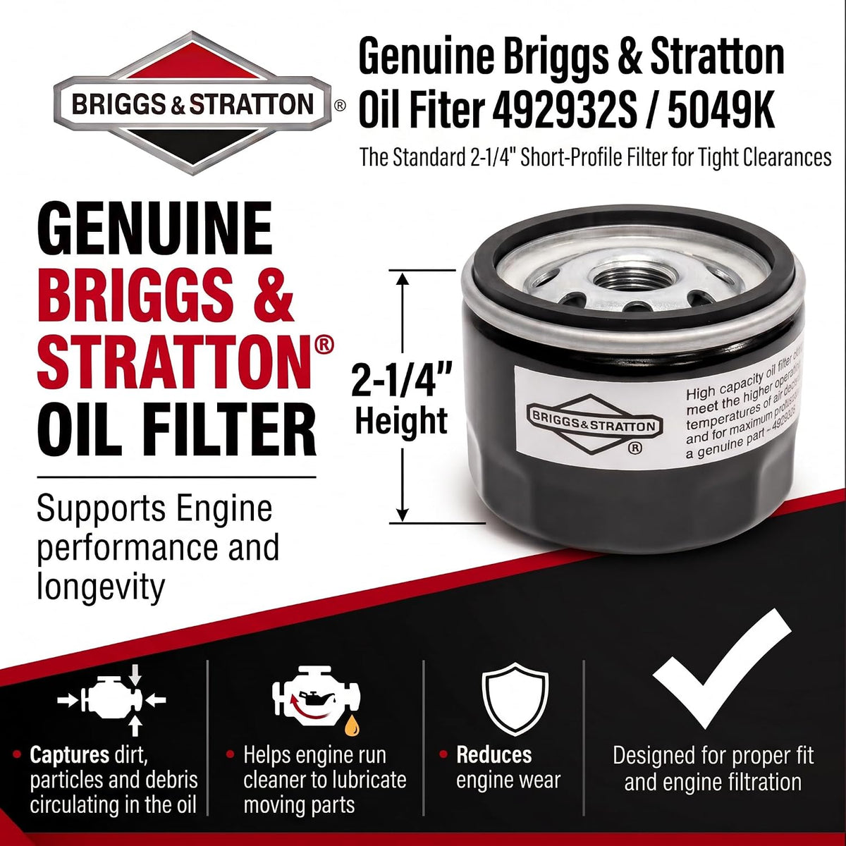 Briggs & Stratton 492932S Genuine Oil Filter, Short 2-1/4 Inch - view 4