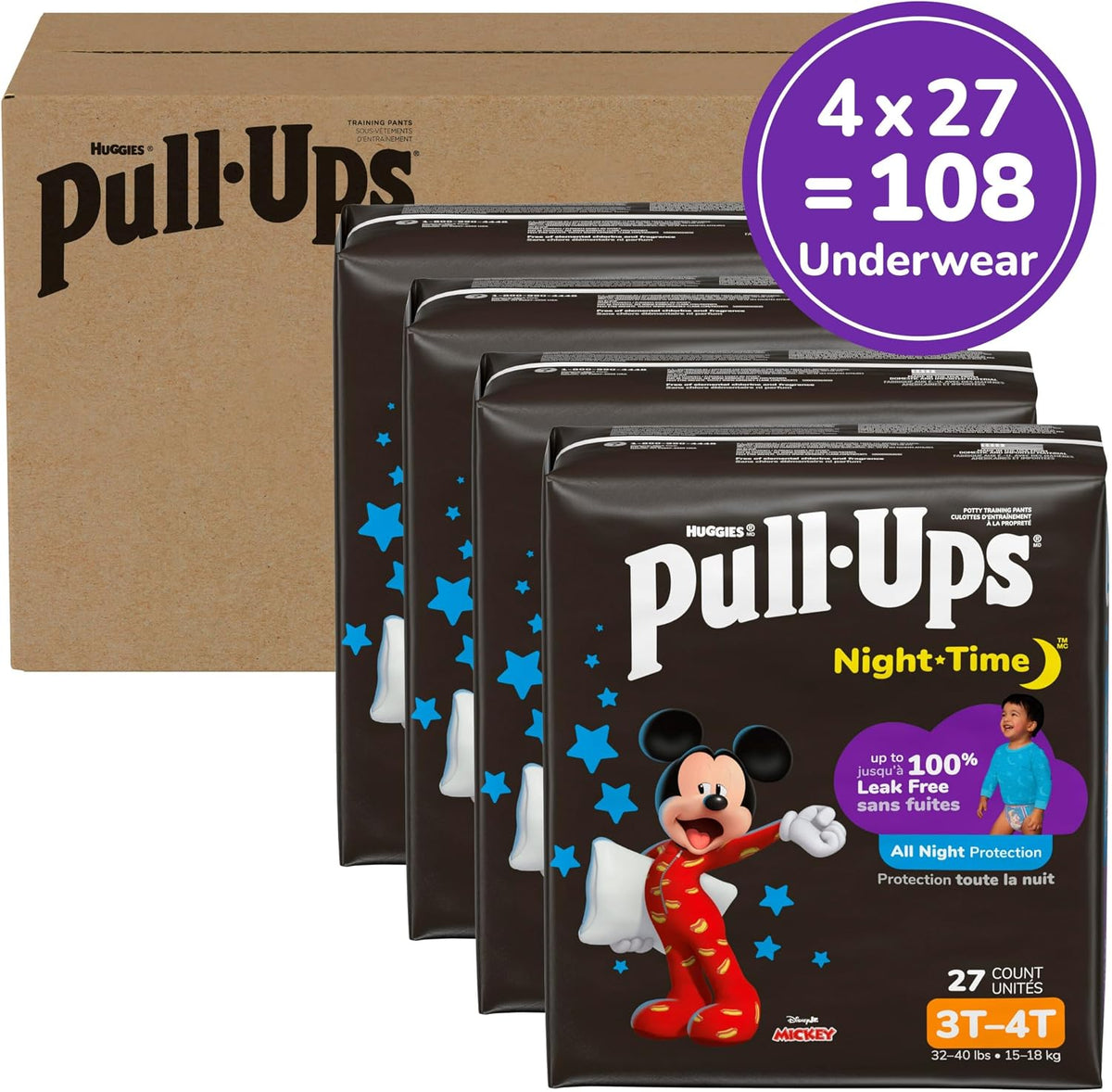 Pull-Ups Boys' Night-Time Potty Training Pants, 3T-4T, 108 Count — alternate product view