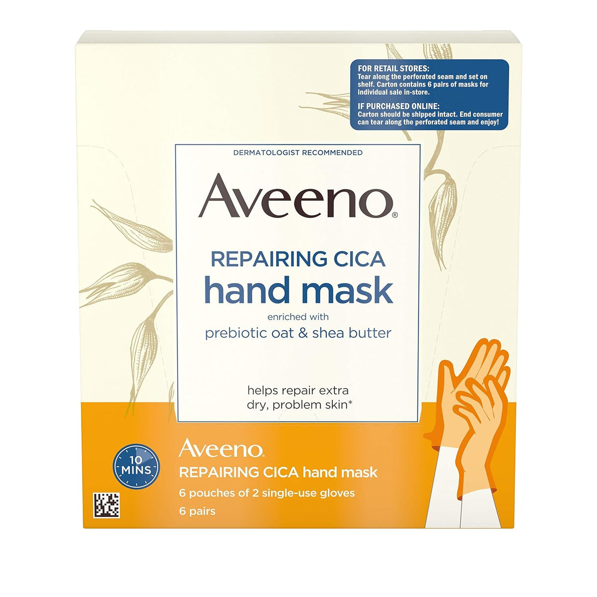 Aveeno Repairing CICA Hand Mask with Prebiotic Oat & Shea Butter, 6 Count — product view