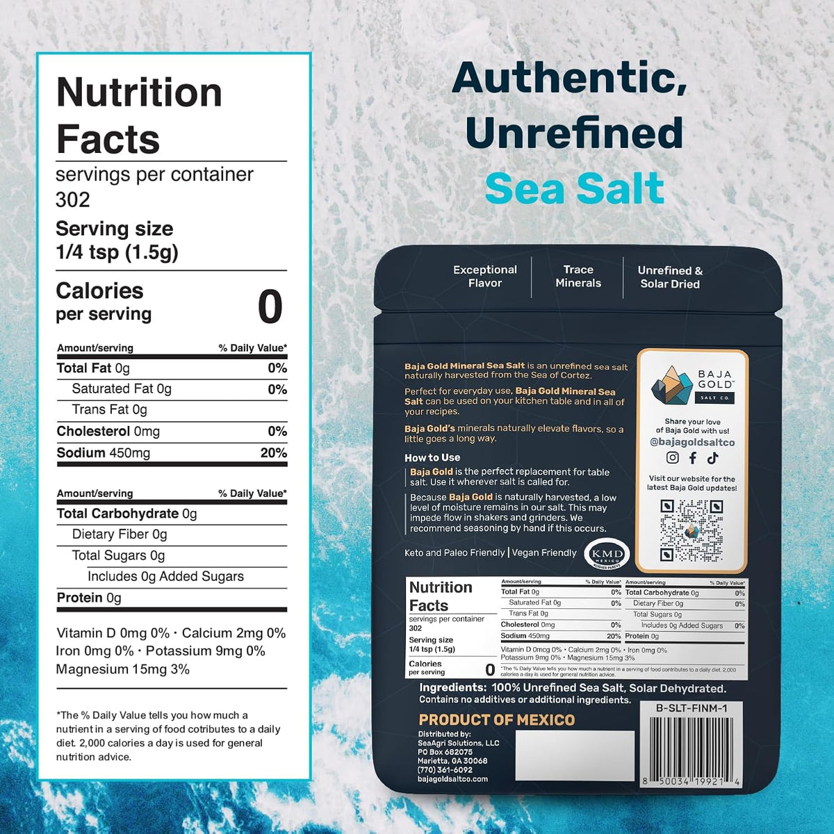 Baja Gold Mineral Sea Salt, Fine Grind, 1 lb Resealable Bag — alternate product view