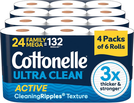 Cottonelle Ultra Clean Toilet Paper, 24 Family Mega Rolls