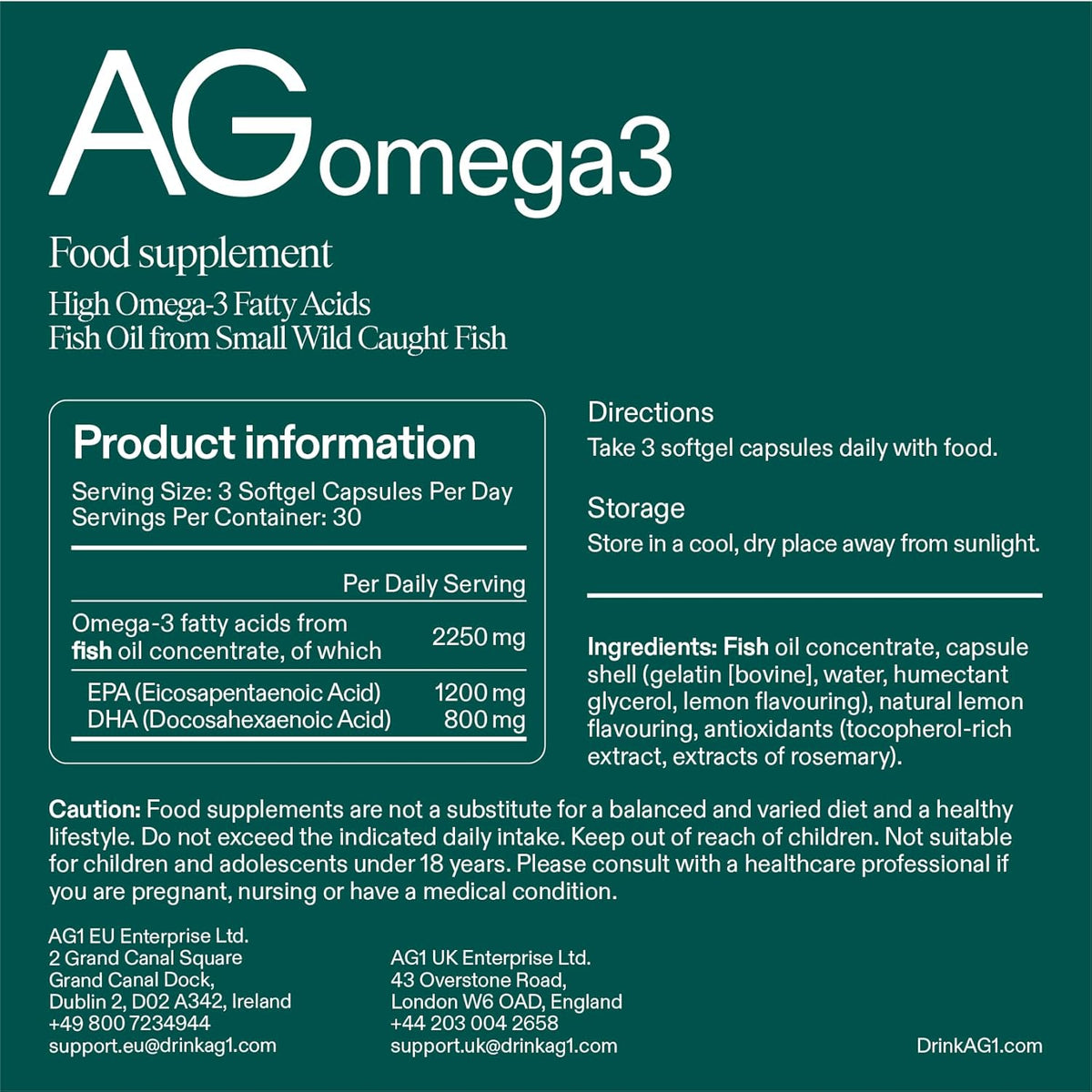 AG1 Omega3 Fish Oil Softgel Capsules, 2,000 mg, 90 Count - view 3