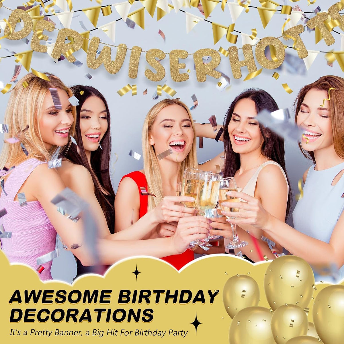 Fulmoon Older Wiser Hotter Birthday Banner, Champagne Gold, 2.2 m - view 5