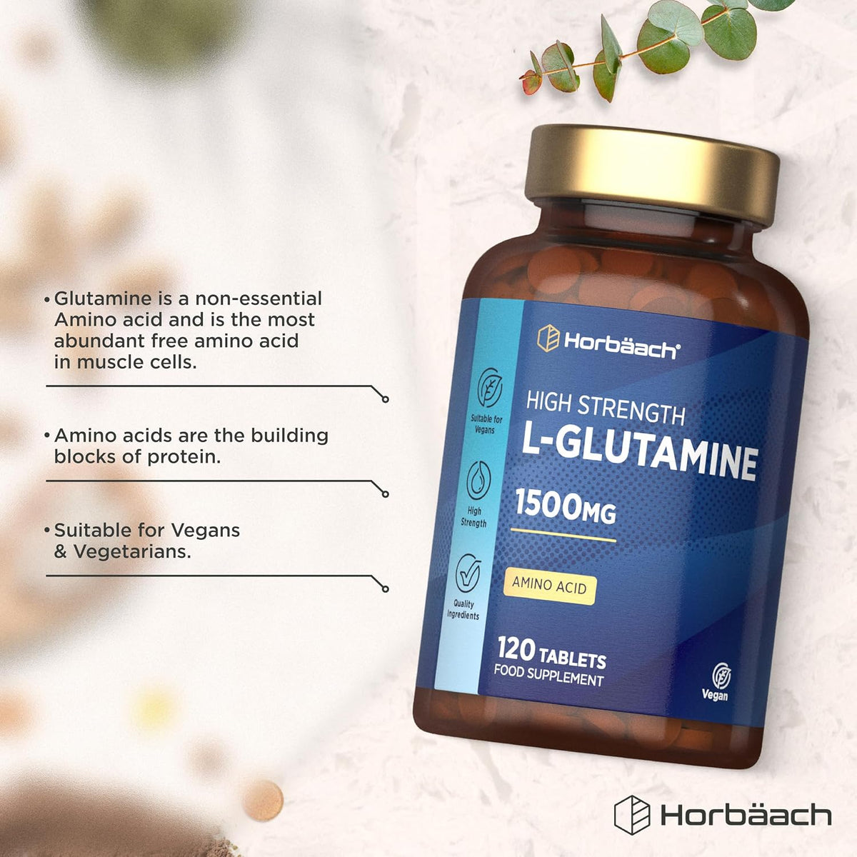 Horbaach L-Glutamine Tablets 1500mg - 120 Count - view 2