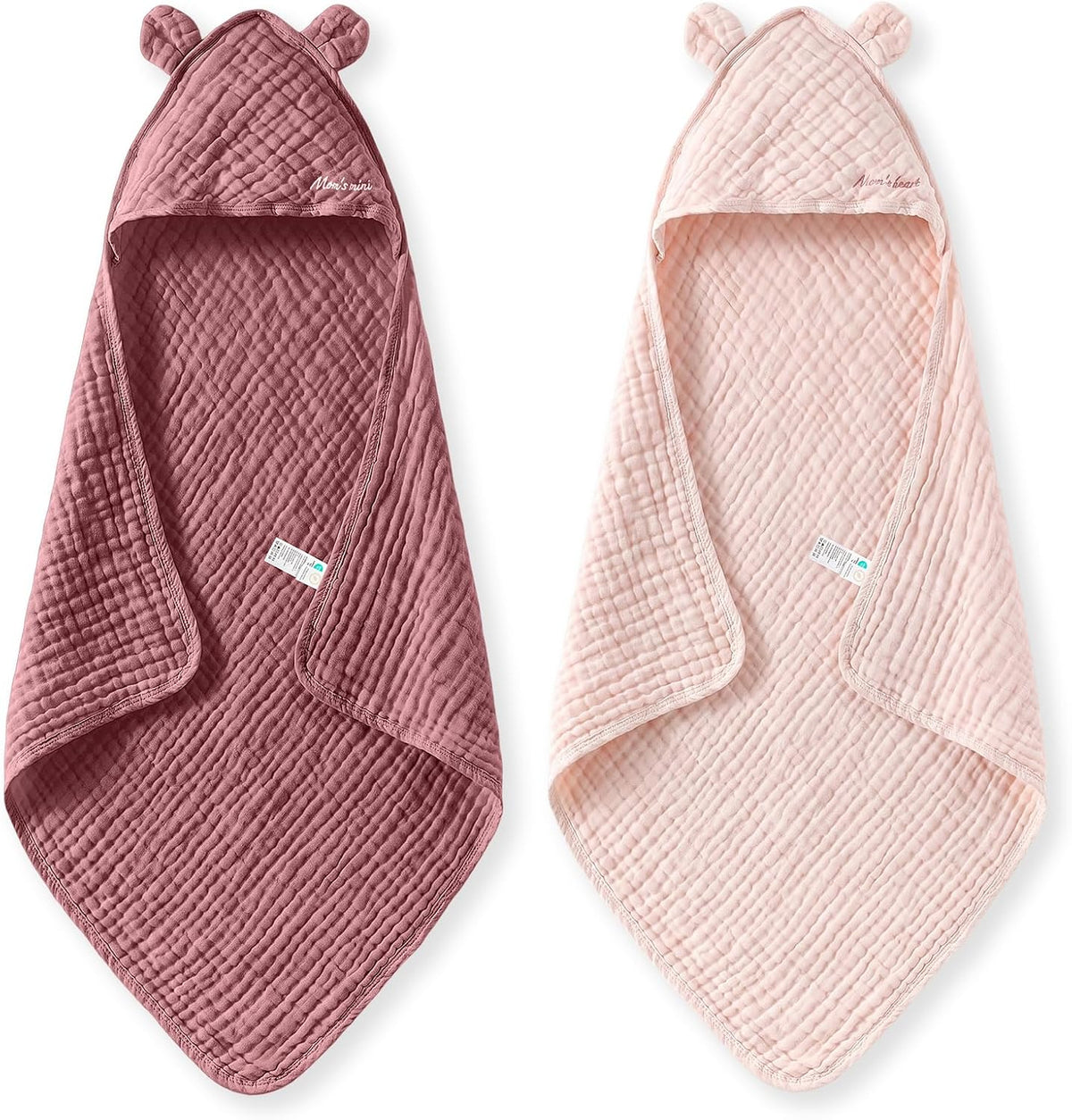 Momcozy 6-Layer Muslin Cotton Hooded Baby Towels, 32 x 32 Inch, Pink