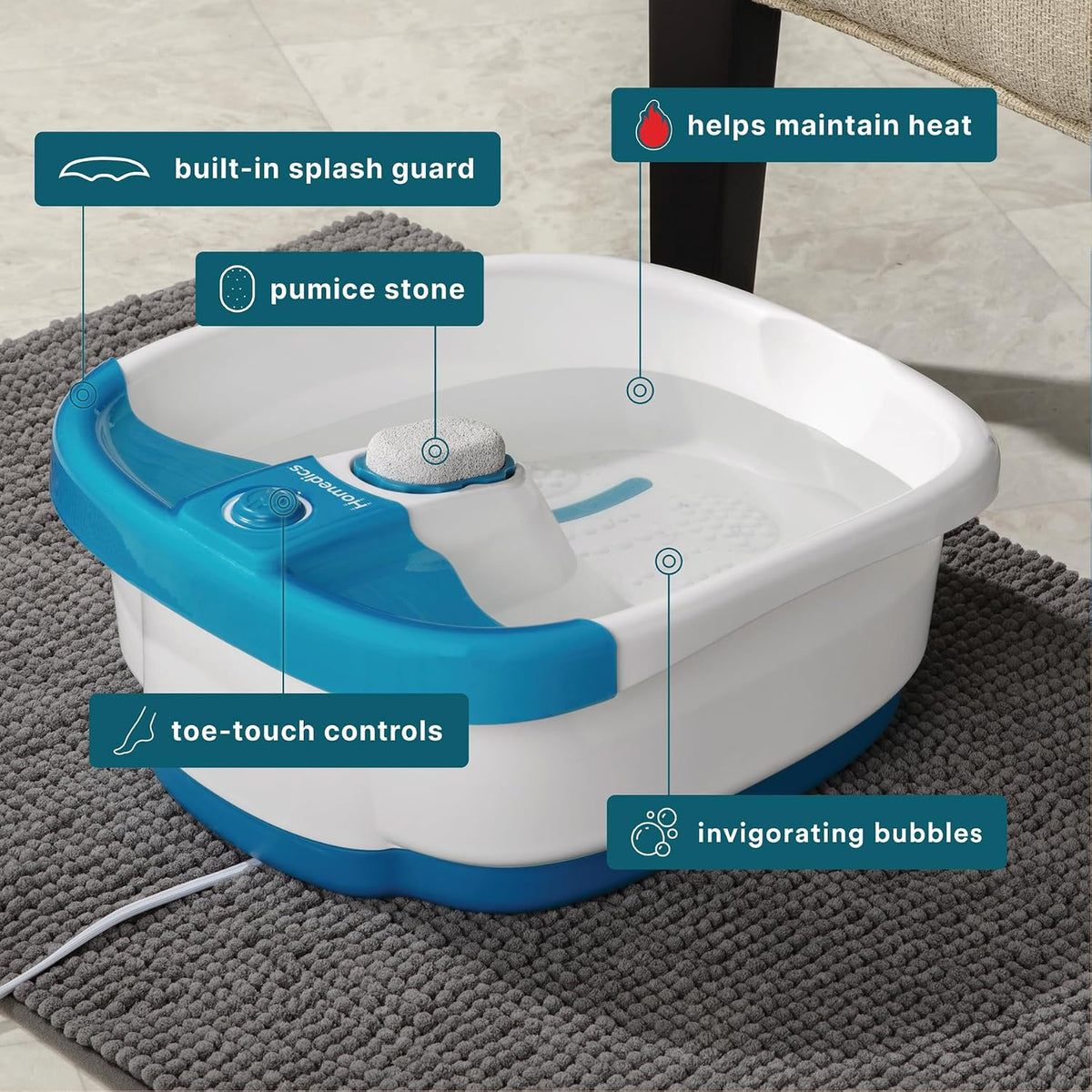 Homedics Bubble Mate Foot Spa with Toe-Touch Control - view 4