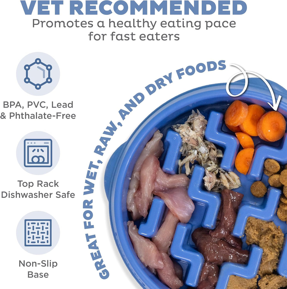 Outward Hound Fun Feeder Slo Bowl, Medium 2 Cup, Blue, Notch Pattern - view 3